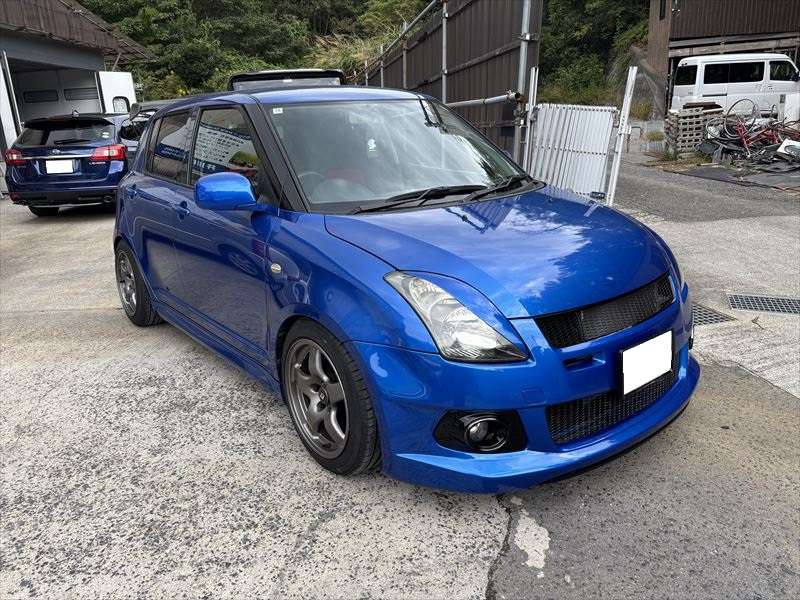 広島県 呉市　スイフトスポーツのフロントバンパーをエアロバンパーに交換！フェンダー耳カットでBNR32 GT-Rホイールを装着！